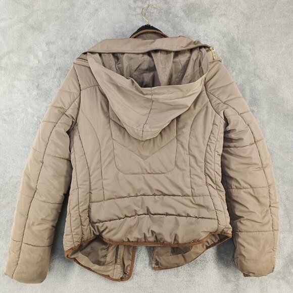 TWO WAY Puffer Jacket Full Zip Size S (4-6) Hidden Hoodie Collared Zip Pockets - Picture 11 of 16